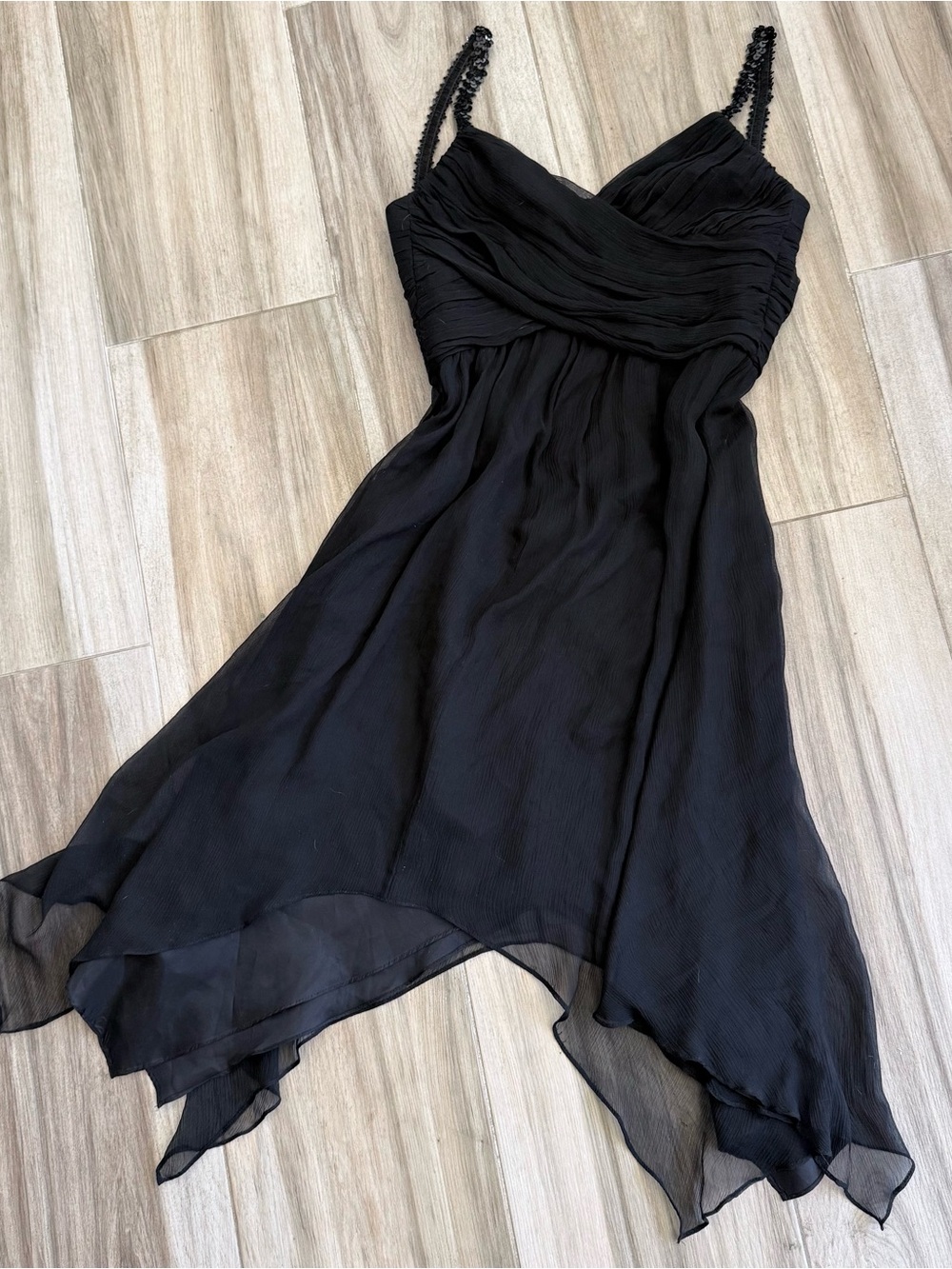 BCBGMaxAzria Black 100% Silk Chiffon Dress Handkerchief Hem